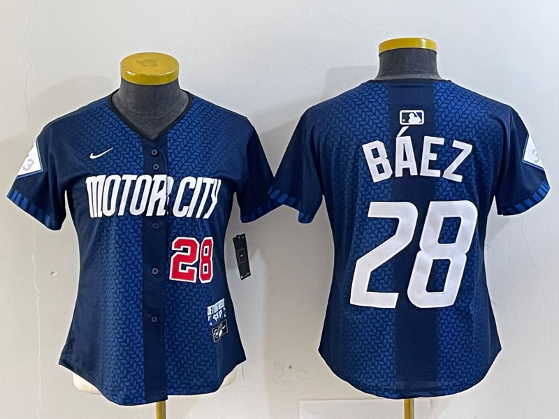 Women's Detroit Tigers #28 Javier Báez 2024 Navy City Connect Cool Base Limited Stitched Baseball Jersey(Run Small) 2