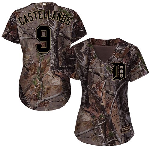 Tigers #9 Nick Castellanos Camo Realtree Collection Cool Base Women's Stitched Baseball Jersey