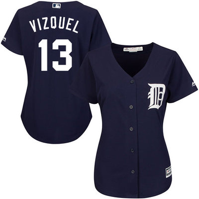 Tigers #13 Omar Vizquel Navy Blue Alternate Women's Stitched MLB Jersey