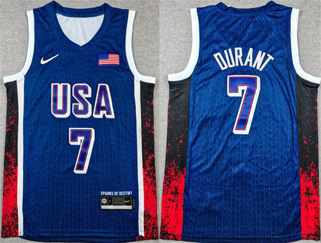 Men's USA Basketball #7 Kevin Durant Navy 2024 Olympics Stitched Jersey