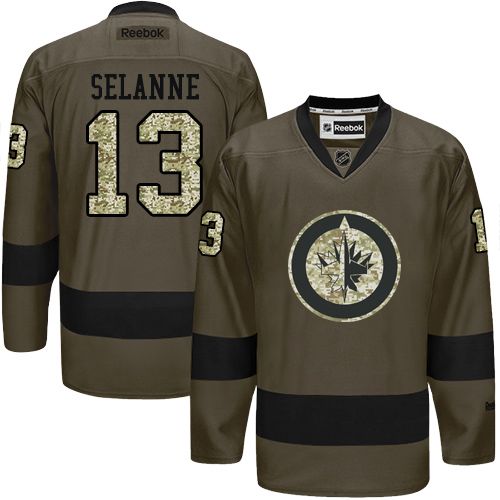 Jets #13 Teemu Selanne Green Salute to Service Stitched NHL Jersey Jets #13 Teemu Selanne Green Salute to Service Stitched NHL Jersey