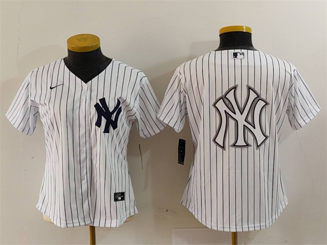 Women's New York Yankees White Team Big Logo Cool Base Stitched Jersey(Run Small) 3