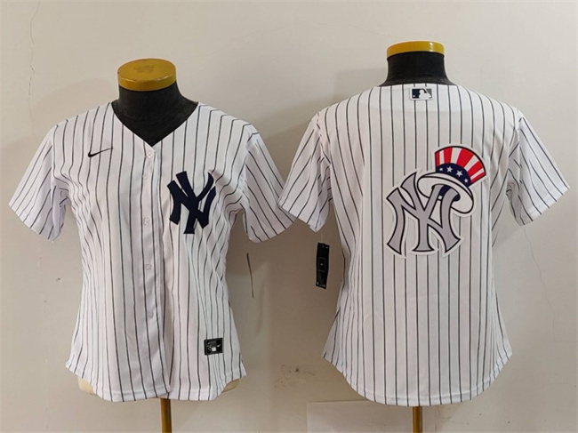 Women's New York Yankees White Team Big Logo Cool Base Stitched Jersey(Run Small) 1