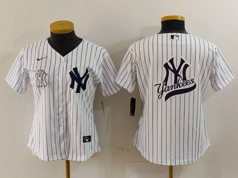 Women's New York Yankees White Team Big Logo Cool Base Stitched Jersey(Run Small) 13