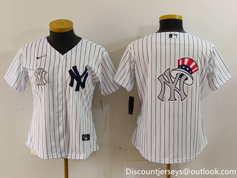 Women's New York Yankees White Team Big Logo Cool Base Stitched Jersey(Run Small) 9