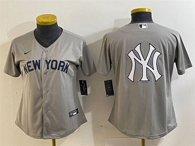 Women's New York Yankees Gray Team Big Logo Cool Base Stitched Jersey(Run Small) 4 Women's New York Yankees Gray Team Big Logo Cool Base Stitched Jersey(Run Small) 4