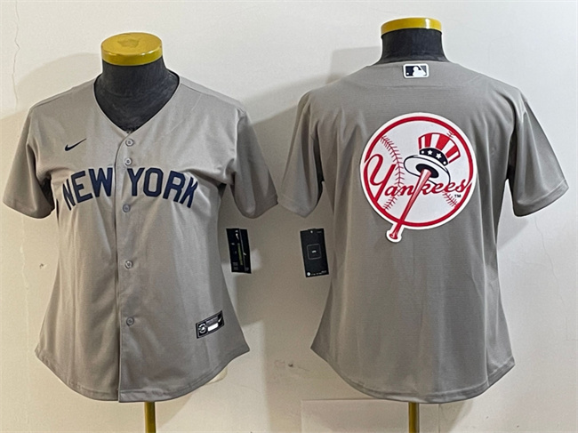 Women's New York Yankees Gray Team Big Logo Cool Base Stitched Jersey(Run Small) 3