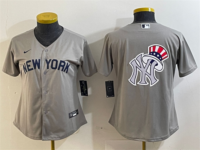 Women's New York Yankees Gray Team Big Logo Cool Base Stitched Jersey(Run Small) 2