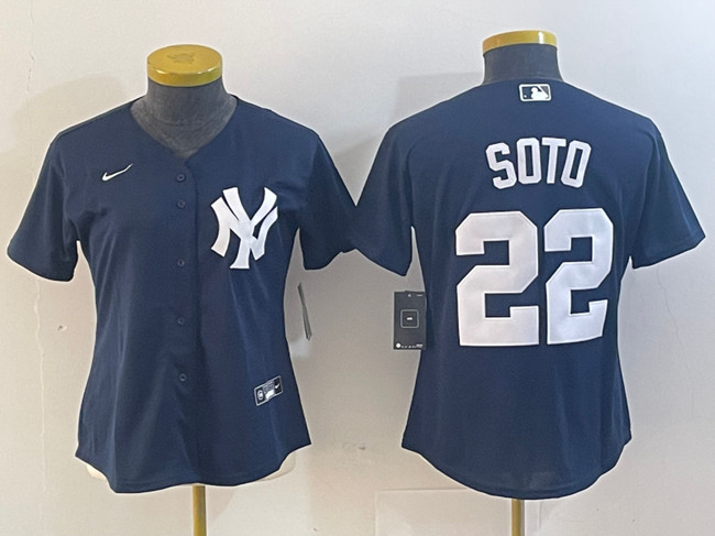 Women's New York Yankees #22 Juan Soto Navy Stitched Jersey(Run Small) Women's New York Yankees #22 Juan Soto Navy Stitched Jersey(Run Small)