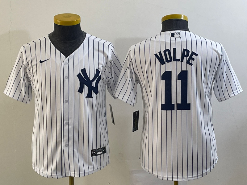 Women's New York Yankees #11 Anthony Volpe White Cool Base Stitched Jersey(Run Small) Women's New York Yankees #11 Anthony Volpe White Cool Base Stitched Jersey(Run Small)