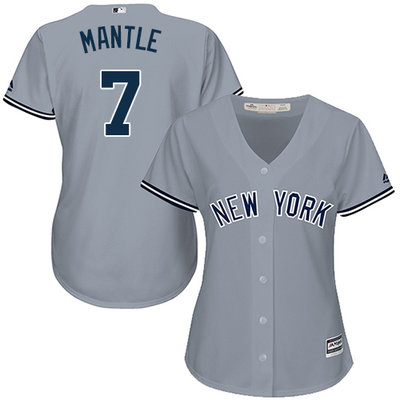 Yankees #7 Mickey Mantle Grey Road Women's Stitched MLB Jersey