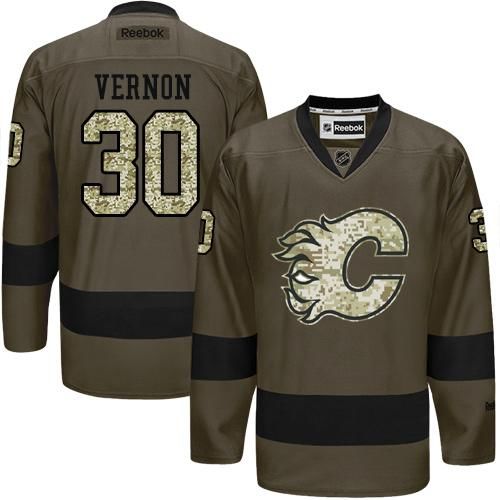 Adidas Flames #30 Mike Vernon Green Salute to Service Stitched NHL Jersey