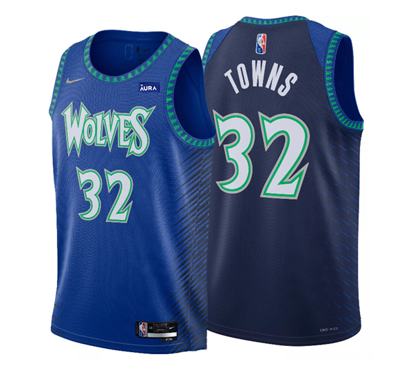 Men's Minnesota Timberwolves #32 Karl-Anthony Town 2021 22 Blue City Edition 75th Anniversary Swingman Stitched Jersey