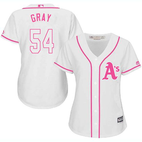 Athletics #54 Sonny Gray White Pink Fashion Women's Stitched MLB Jersey Athletics #54 Sonny Gray White Pink Fashion Women's Stitched MLB Jersey