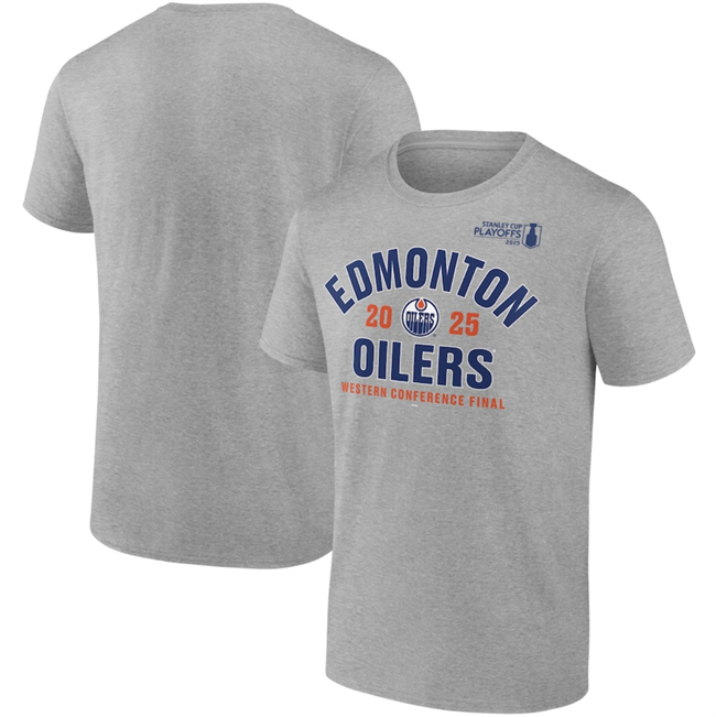 Men's Edmonton Oilers Heather Gray 2025 Stanley Cup Playoffs Eastern Conference Final Contender T-Shirt Men's Edmonton Oilers Heather Gray 2025 Stanley Cup Playoffs Eastern Conference Final Contender T-Shirt