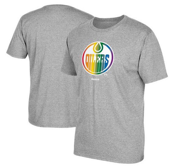 Edmonton Oilers Gray Reebok Rainbow Pride Men's Short Sleeve T-Shirt Edmonton Oilers Gray Reebok Rainbow Pride Men's Short Sleeve T-Shirt