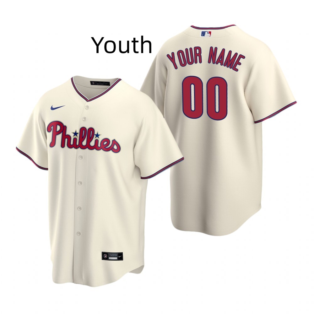 Youth Philadelphia Phillies Custom Nike Cream Stitched MLB Jersey