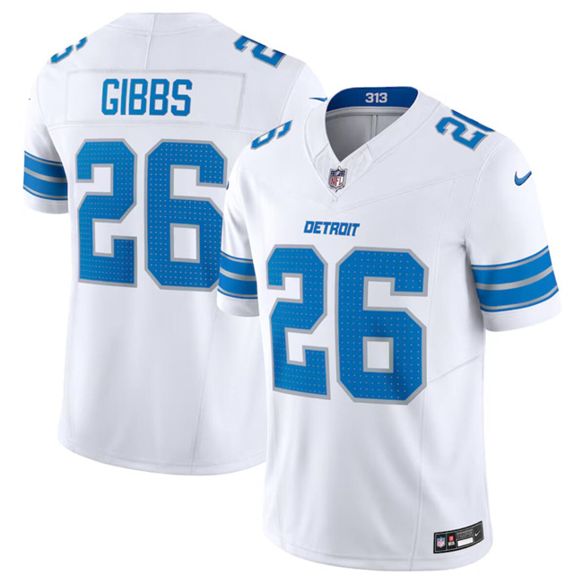 Youth Detroit Lions #26 Jahmyr Gibbs White 2024 F.U.S.E. Vapor Limited Stitched Jersey Youth Detroit Lions #26 Jahmyr Gibbs White 2024 F.U.S.E. Vapor Limited Stitched Jersey