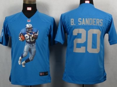 Youth NEW Detroit Lions 20 B.sanders Blue Portrait Fashion Game Jerseys