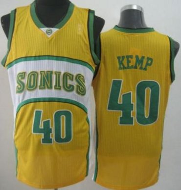 Seattle SuperSonics 40 Shawn Kemp Yellow Throwback Revolution 30 NBA Basketball Jerseys