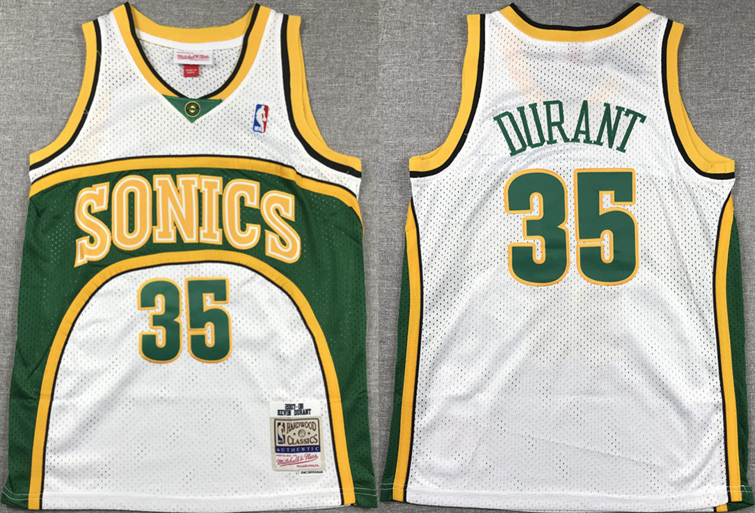 Men's Seattle SuperSonics #35 Kevin Durant White Mitchell & Ness Hardwood Classics