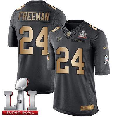 Nike Falcons #24 Devonta Freeman Black Super Bowl LI 51 Youth Stitched NFL Limited Gold Salute to Service Jersey Nike Falcons #24 Devonta Freeman Black Super Bowl LI 51 Youth Stitched NFL Limited Gold Salute to Service Jersey