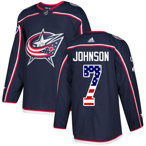 Adidas Blue Jackets #7 Jack Johnson Navy Blue Home Authentic USA Flag Stitched NHL Jersey Adidas Blue Jackets #7 Jack Johnson Navy Blue Home Authentic USA Flag Stitched NHL Jersey