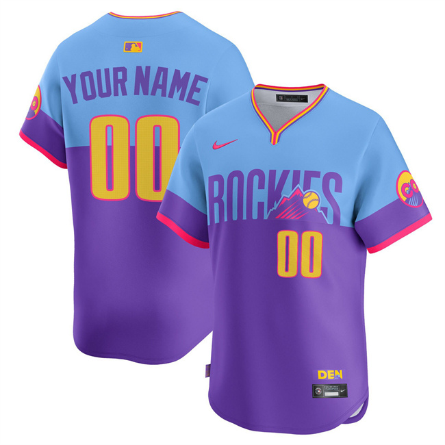 Men's Colorado Rockies ACTIVE PLAYER Custom Purple Light Blue 2025 City Connect Limited Stitched Baseball Jersey Men's Colorado Rockies ACTIVE PLAYER Custom Purple Light Blue 2025 City Connect Limited Stitched Baseball Jersey