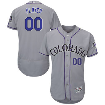 Men's Colorado Rockies Majestic Gray Alternate Flex Base Authentic Collection Custom Jersey with Commemorative Patch Men's Colorado Rockies Majestic Gray Alternate Flex Base Authentic Collection Custom Jersey with Commemorative Patch