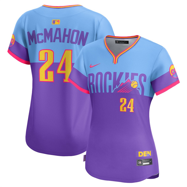 Women's Colorado Rockies #24 Ryan McMahon Purple Light Blue 2025 City Connect Limited Stitched Baseball Jersey(Run Small) Women's Colorado Rockies #24 Ryan McMahon Purple Light Blue 2025 City Connect Limited Stitched Baseball Jersey(Run Small)