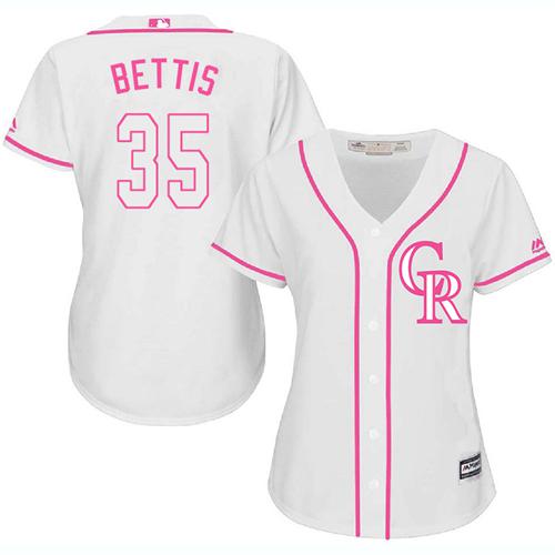 Rockies #35 Chad Bettis White Pink Fashion Women's Stitched MLB Jersey Rockies #35 Chad Bettis White Pink Fashion Women's Stitched MLB Jersey