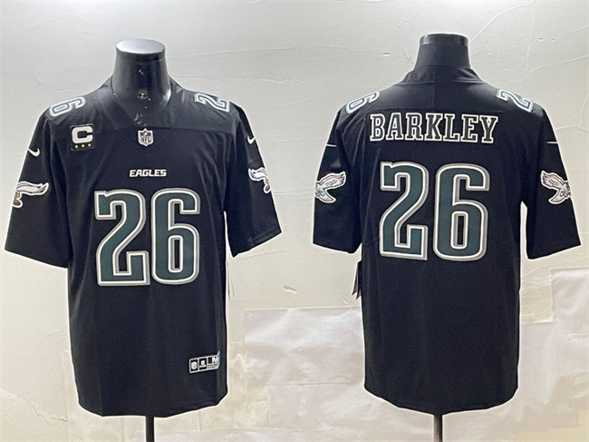 Men's Philadelphia Eagles #26 Saquon Barkley Black Fashion With 3-Star C Patch Vapor Untouchable Limited Stitched Football Jersey Men's Philadelphia Eagles #26 Saquon Barkley Black Fashion With 3-Star C Patch Vapor Untouchable Limited Stitched Football Jersey