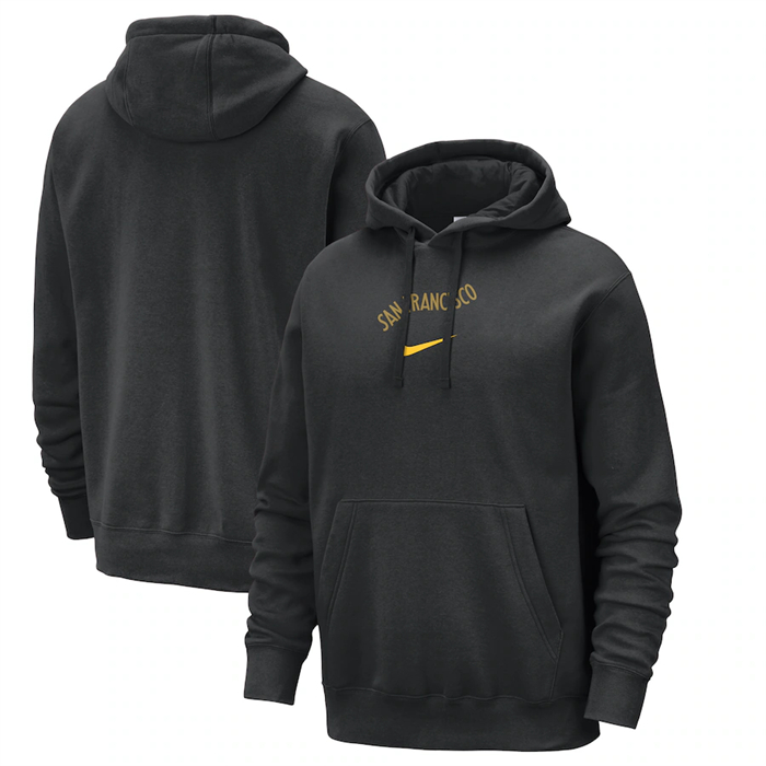 Men's Golden State Warriors Black 2023 24 City Edition Essential Club Pullover Hoodie Men's Golden State Warriors Black 2023 24 City Edition Essential Club Pullover Hoodie