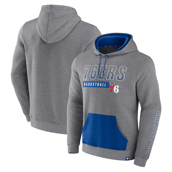 Men's Philadelphia 76ers Off The Bench Color Block Heathered Gray Pullover Hoodie Men's Philadelphia 76ers Off The Bench Color Block Heathered Gray Pullover Hoodie