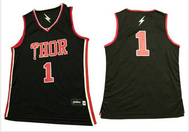 Thor #1 Black Stitched Basketball Jersey