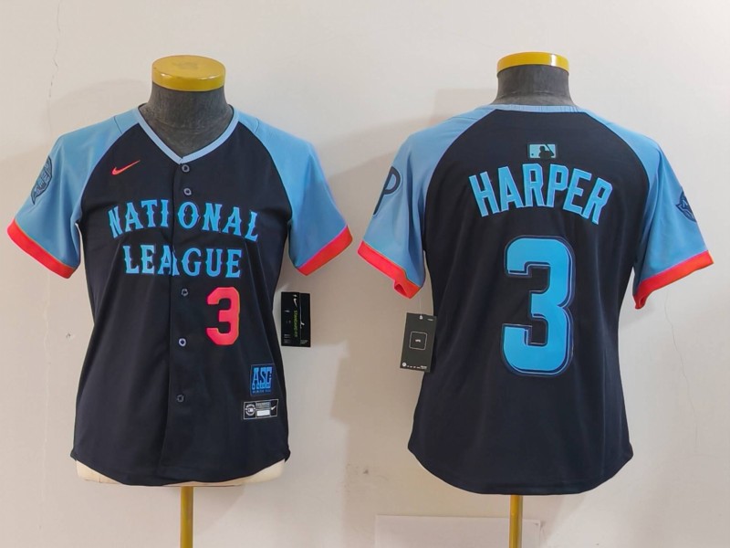 Youth National League #3 Bryce Harper Navy 2024 All-Star Limited Stitched Baseball Jersey 2 Youth National League #3 Bryce Harper Navy 2024 All-Star Limited Stitched Baseball Jersey 2
