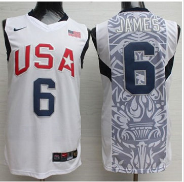 Nike 2008 Team USA #6 LeBron James White Stitched NBA Jersey