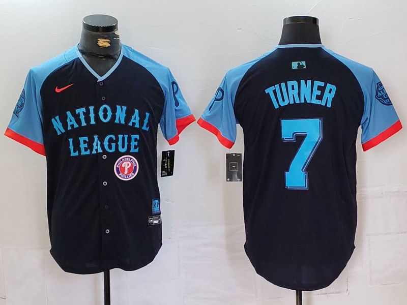 Men's National League #7 Trea Turner Navy 2024 All-Star Limited Stitched Baseball Jersey 1 Men's National League #7 Trea Turner Navy 2024 All-Star Limited Stitched Baseball Jersey 1