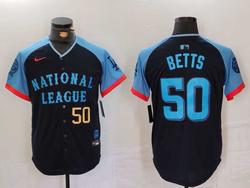 Men's National League #50 Mookie Betts Navy 2024 All-Star Limited Stitched Baseball Jersey 6 Men's National League #50 Mookie Betts Navy 2024 All-Star Limited Stitched Baseball Jersey 6