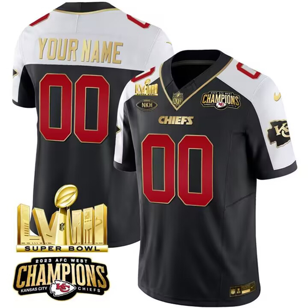 Men's Kansas City Chiefs Active Player Custom Black White 2024 F.U.S.E. AFC West Champions Super Bowl LVIII Patch With NKH Patch Vapor Untouchable Limited Stitched Football Jersey Men's Kansas City Chiefs Active Player Custom Black White 2024 F.U.S.E. AFC West Champions Super Bowl LVIII Patch With NKH Patch Vapor Untouchable Limited Stitched Football Jersey