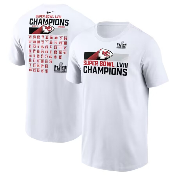 Men's Kansas City Chiefs White Super Bowl LVIII Champions Roster T-Shirt Men's Kansas City Chiefs White Super Bowl LVIII Champions Roster T-Shirt