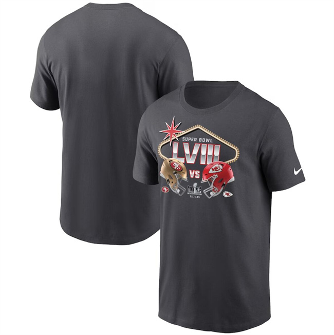 Men's Anthracite Kansas City Chiefs Vs. San Francisco 49ers Super Bowl LVIII Matchup T-Shirt Men's Anthracite Kansas City Chiefs Vs. San Francisco 49ers Super Bowl LVIII Matchup T-Shirt