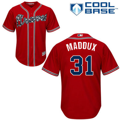 Braves #31 Greg Maddux Red Cool Base Stitched Youth MLB Jersey Braves #31 Greg Maddux Red Cool Base Stitched Youth MLB Jersey