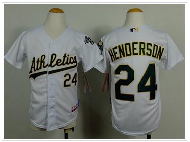 Youth MLB Athletics #24 Rickey Henderson White Cool Base Baseball jersey