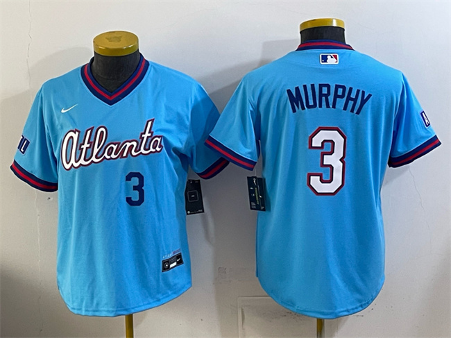 Youth Atlanta Braves #3 Dale Murphy Powder Blue 2026 City Connect Stadium Stitched Baseball Jersey Youth Atlanta Braves #3 Dale Murphy Powder Blue 2026 City Connect Stadium Stitched Baseball Jersey