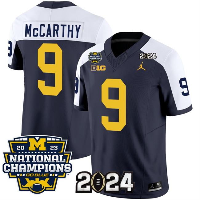 Men's Michigan Wolverines #9 J.J. McCarthy Navy White 2024 F.U.S.E. With 2023 National Champions Patch Stitched Jersey Men's Michigan Wolverines #9 J.J. McCarthy Navy White 2024 F.U.S.E. With 2023 National Champions Patch Stitched Jersey
