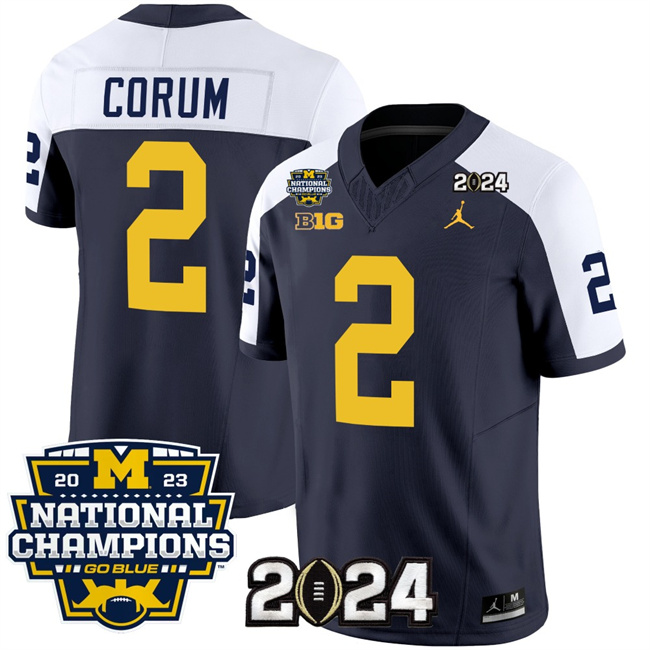 Men's Michigan Wolverines #2 Blake Corum Navy White 2024 F.U.S.E. With 2023 National Champions Patch Stitched Jersey Men's Michigan Wolverines #2 Blake Corum Navy White 2024 F.U.S.E. With 2023 National Champions Patch Stitched Jersey