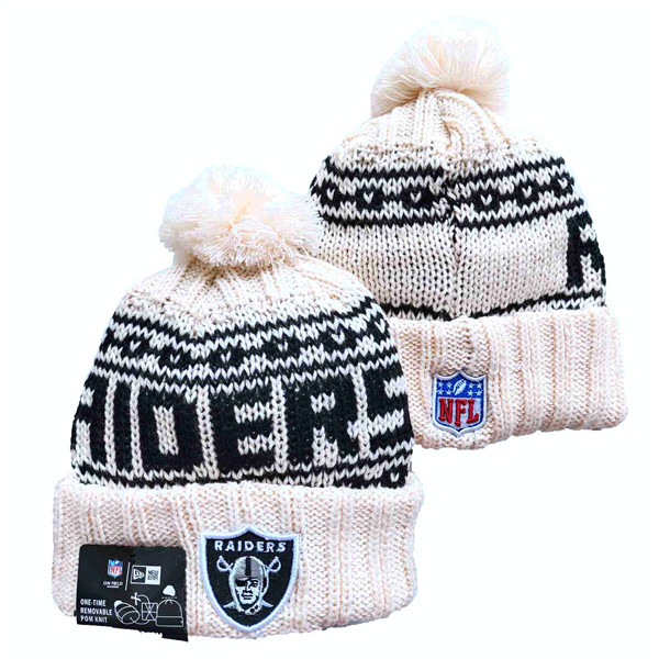 Raiders Team Logo Pom Cuffed White Knit Hat YD