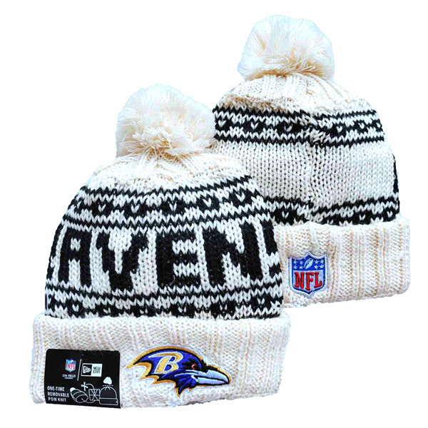 Ravens Team Logo Pom Cuffed White Knit Hat YD