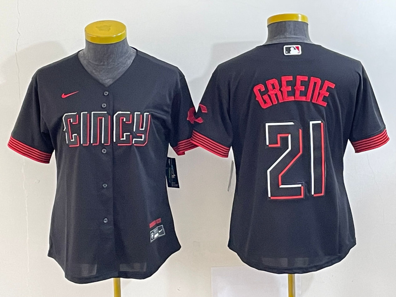 Women's Cincinnati Reds #21 Hunter Greene Black 2023 City Connect Stitched Baseball Jersey(Run Small) Women's Cincinnati Reds #21 Hunter Greene Black 2023 City Connect Stitched Baseball Jersey(Run Small)